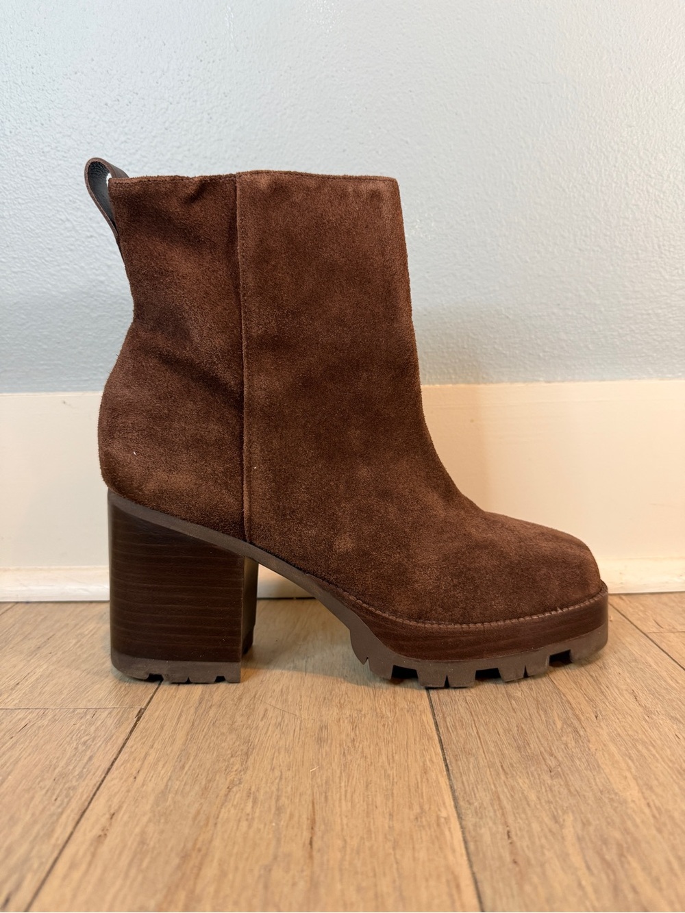 Schutz Root Brown Suede Platform Lug Sole Ankle Boot 9.5